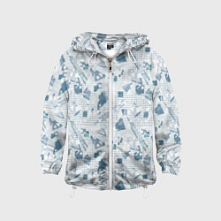 Детская ветровка Мемфис синий с серым клетчатый геометрический узор