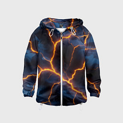 Ветровка с капюшоном детская Молния на камуфляжной текстуре, цвет: 3D-белый