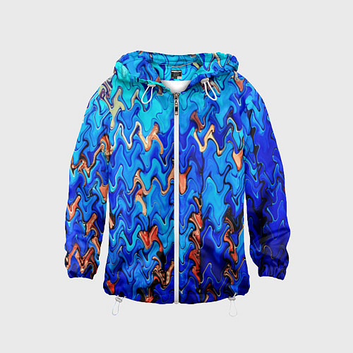 Детская ветровка Сине-голубой стекающая абстракция / 3D-Белый – фото 1