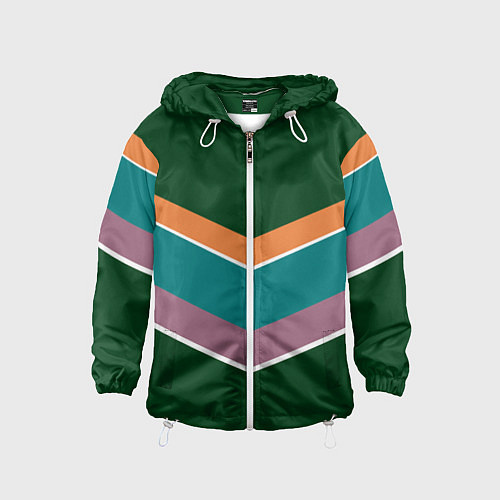 Детская ветровка Тёмный зелёный с полосами / 3D-Белый – фото 1