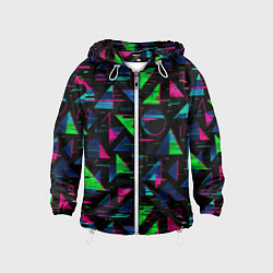 Ветровка с капюшоном детская Геометрия глитч, цвет: 3D-белый