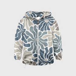 Ветровка с капюшоном детская Цветы blue and beige pattern, цвет: 3D-белый