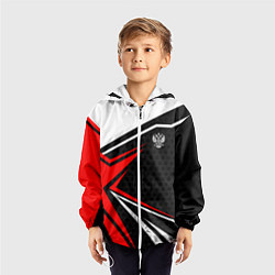 Ветровка с капюшоном детская Герб России - красный спортивный, цвет: 3D-белый — фото 2