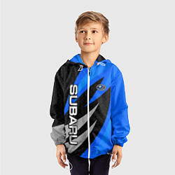 Ветровка с капюшоном детская Subaru - синий, цвет: 3D-белый — фото 2