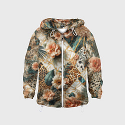 Детская ветровка Цветы на кусках мрамора и леопардовом узоре