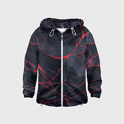 Ветровка с капюшоном детская Мраморные узоры из переплетений красных линий, цвет: 3D-белый