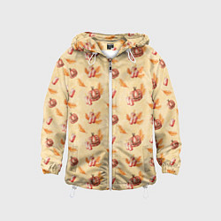 Ветровка с капюшоном детская Хеллоуин с тыквой и листьями, цвет: 3D-белый
