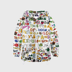 Ветровка с капюшоном детская Ребусы паттерн, цвет: 3D-белый