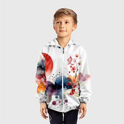 Ветровка с капюшоном детская Абстрактный Японский паттерн и иероглиф любовь, цвет: 3D-белый — фото 2