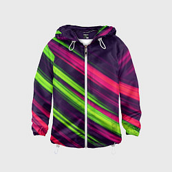 Ветровка с капюшоном детская Фиолетово-зеленые линии, цвет: 3D-белый