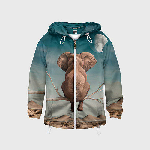 Детская ветровка Задумчивый слон: пустыня / 3D-Белый – фото 1