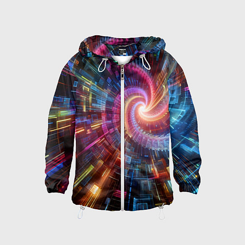 Детская ветровка Fractal neon spiral - ai art fantasy / 3D-Белый – фото 1