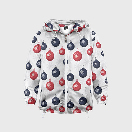 Детская ветровка Синие и красные новогодние шары со снежинками / 3D-Белый – фото 1