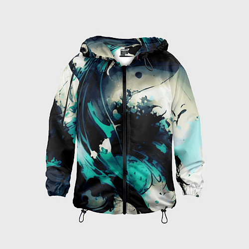 Детская ветровка Чёрный с бирюзовым абстракция тёмные краски / 3D-Черный – фото 1