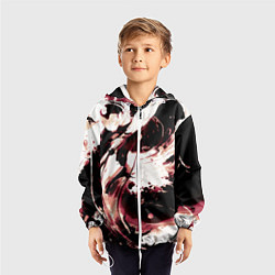 Ветровка с капюшоном детская Чёрно-красный абстракция волна, цвет: 3D-белый — фото 2