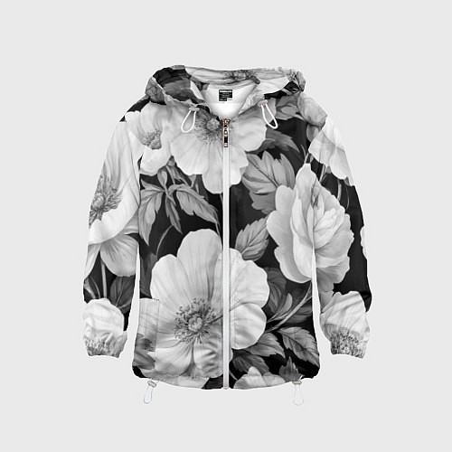 Детская ветровка Чёрно-серый цветочный паттерн / 3D-Белый – фото 1
