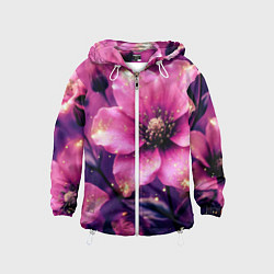 Ветровка с капюшоном детская Волшебный розовый цветок с искрами, цвет: 3D-белый