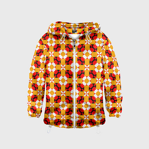 Детская ветровка Цветочная геометрия красно-желтая / 3D-Белый – фото 1