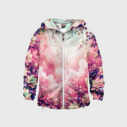 Ветровка с капюшоном детская Фантастический цветочный розовый с облаками, цвет: 3D-белый