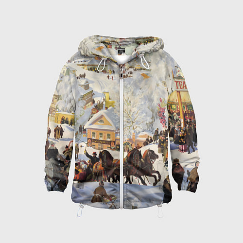 Детская ветровка Русская тройка зимой - картина Масленица Кустодиев / 3D-Белый – фото 1