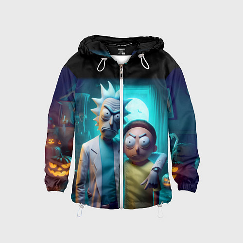 Детская ветровка Rick with Morty - halloween night / 3D-Белый – фото 1