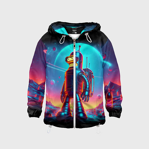 Детская ветровка Космонавт Бендер на неоновой планете / 3D-Белый – фото 1