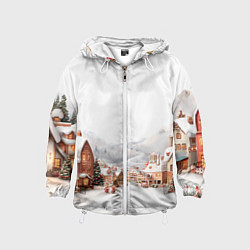 Ветровка с капюшоном детская Новогодняя улица, цвет: 3D-белый