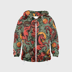 Детская ветровка Красный конь и розы