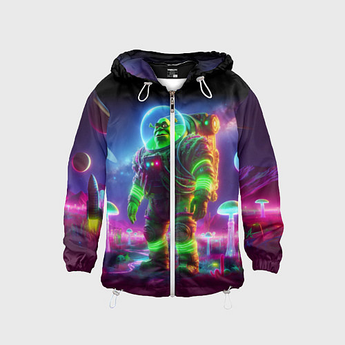 Детская ветровка Космонавт Шрук в неоновом скафандре на загадочной / 3D-Белый – фото 1