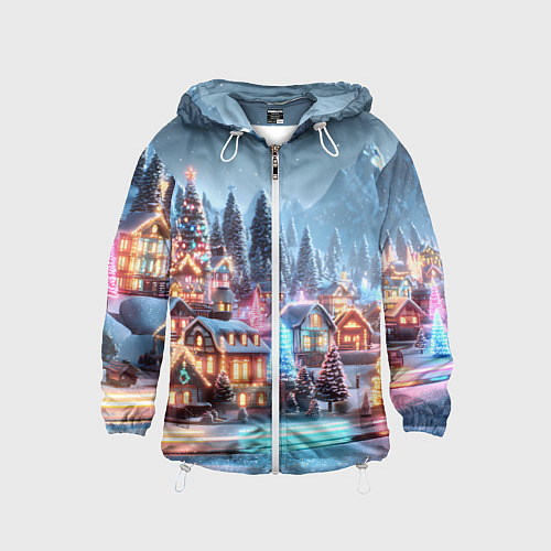 Детская ветровка Городок в новогодних огоньках / 3D-Белый – фото 1