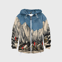 Детская ветровка Небольшой новогодний город в горах