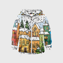 Ветровка с капюшоном детская Новогодний снегопад, цвет: 3D-белый