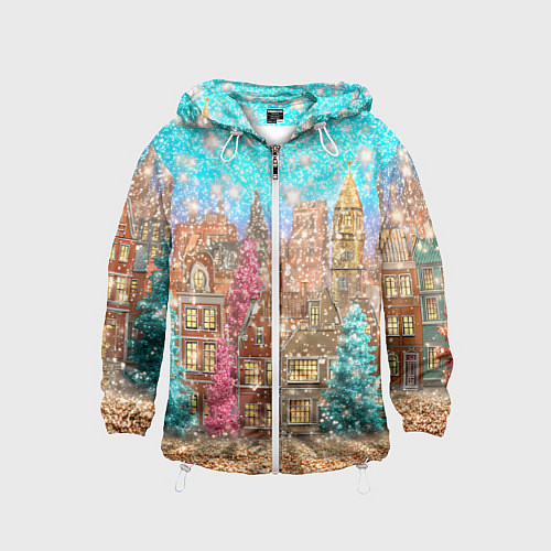 Детская ветровка Новогодний город в блестках / 3D-Белый – фото 1