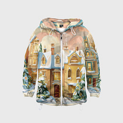 Ветровка с капюшоном детская Новогодний город, цвет: 3D-белый