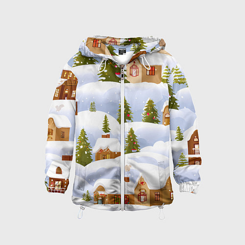 Детская ветровка Новогодние домики и елочки / 3D-Белый – фото 1