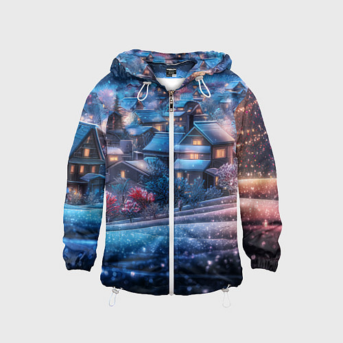 Детская ветровка Новогодний двор в блестках / 3D-Белый – фото 1