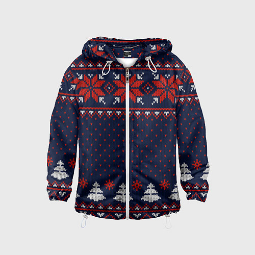 Детская ветровка Новогодний вязаный узор / 3D-Белый – фото 1