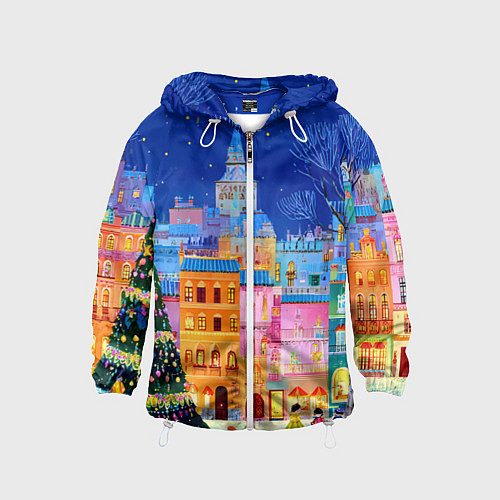 Детская ветровка Разноцветные новогодние домики / 3D-Белый – фото 1
