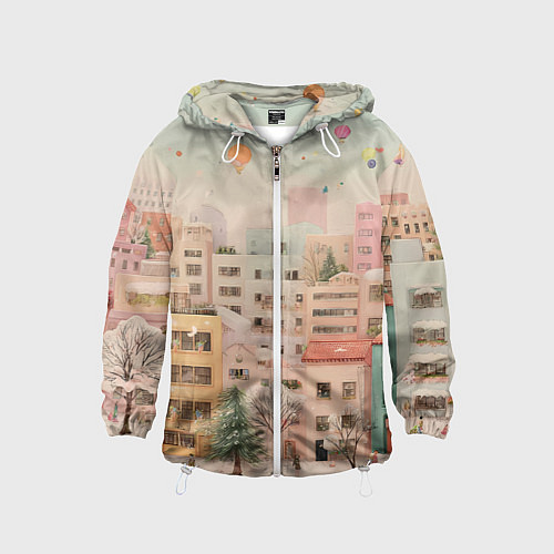 Детская ветровка Объемный новогодний город / 3D-Белый – фото 1