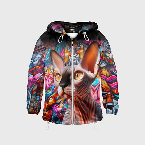 Детская ветровка Sphynx on a graffiti background / 3D-Белый – фото 1