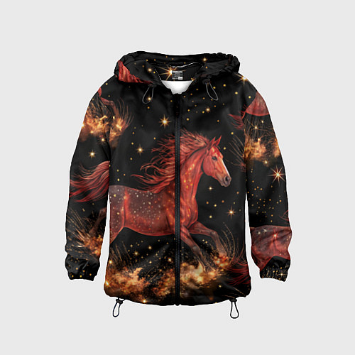Детская ветровка Огненные лошади - паттерн / 3D-Черный – фото 1