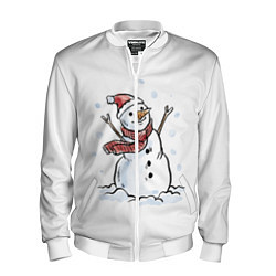 Бомбер мужской Снеговик, цвет: 3D-белый