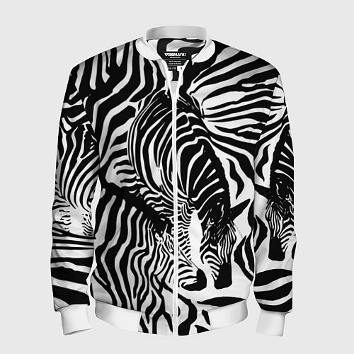 Мужской бомбер Полосатая зебра / 3D-Белый – фото 1