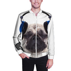 Бомбер мужской Мопс в наушниках, цвет: 3D-белый — фото 2