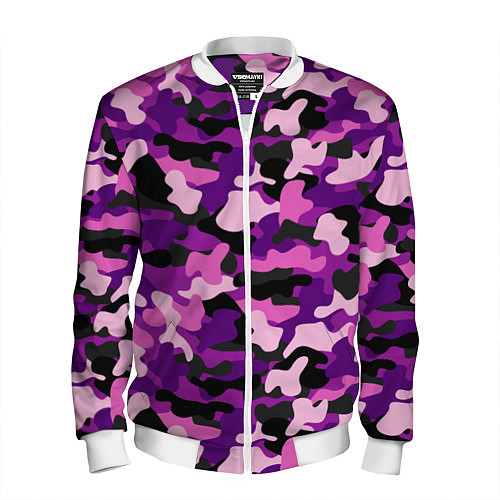 Мужской бомбер Камуфляж: фиолетовый/розовый / 3D-Белый – фото 1