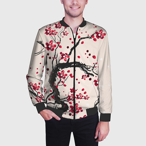 Мужской бомбер Сакура / 3D-Черный – фото 3