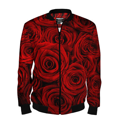 Мужской бомбер Красные розы / 3D-Черный – фото 1