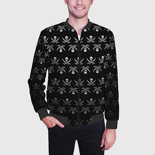 Мужской бомбер Пиратский pattern / 3D-Черный – фото 3