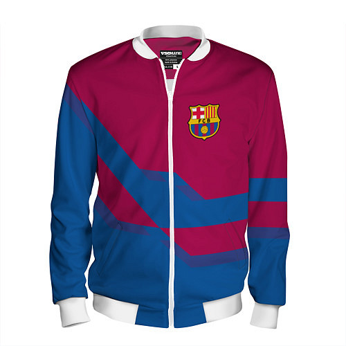 Мужской бомбер Barcelona FC: Blue style / 3D-Белый – фото 1