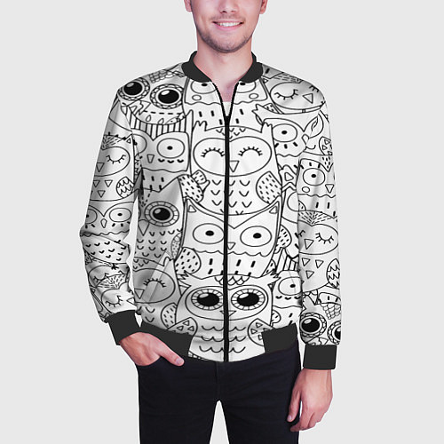 Мужской бомбер Совушки: узор / 3D-Черный – фото 3